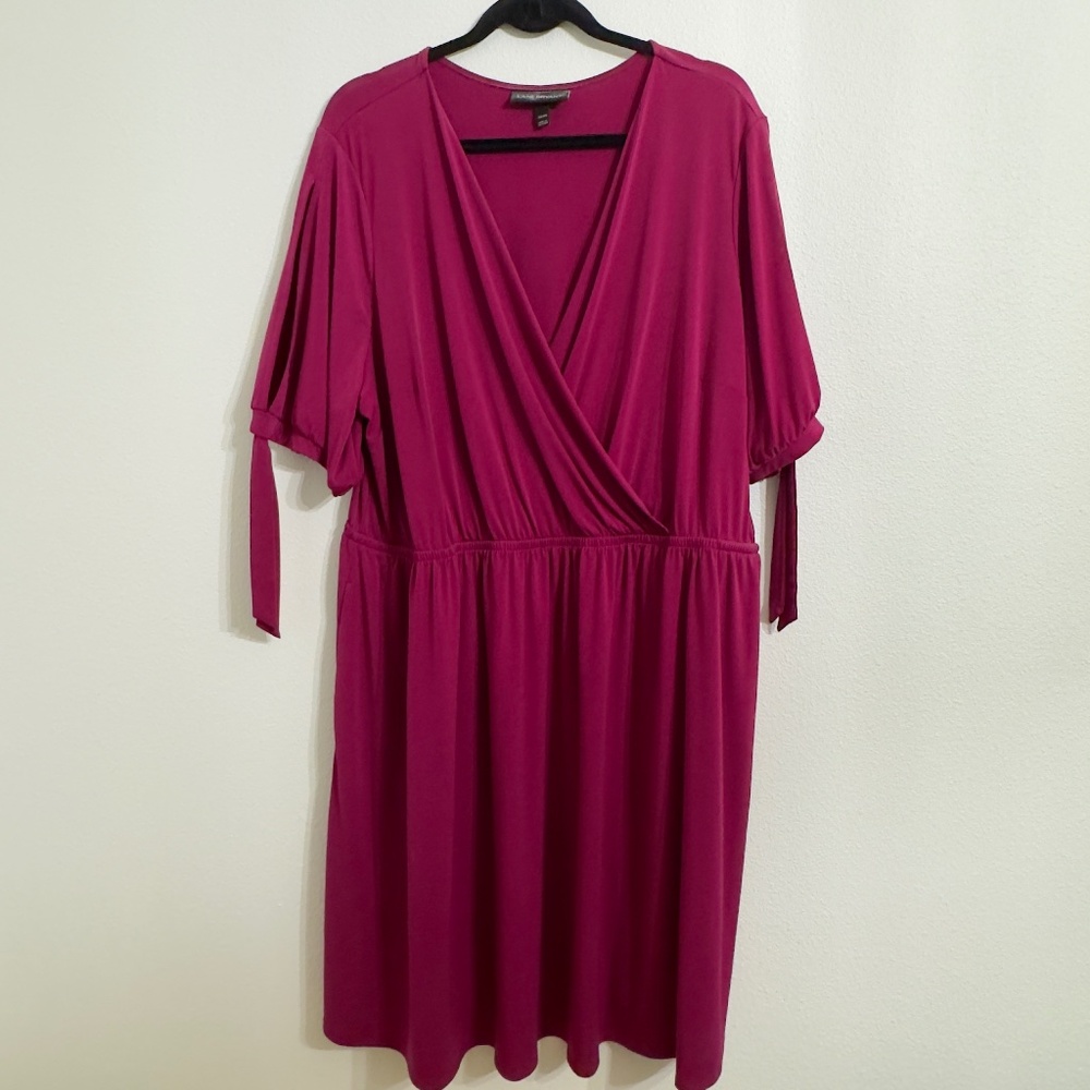 Lane Bryant Magenta Burgundy Dress 22/24 Wrap V Neck Pockets Cold Shoulder Midi
